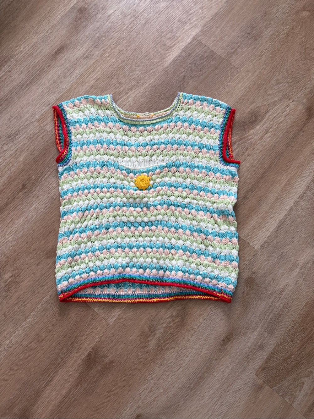 Pastel Crochet Tank Top with pocket Yellow Flower Accent